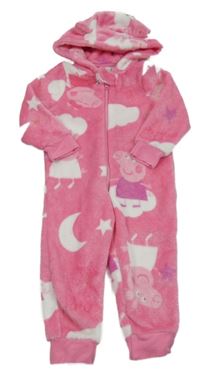 Růžová třpytivá plyšová kombinéza s Peppa Pig a kapucí s oušky Matalan