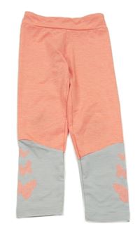 Neónově oranžovo-svetlosivé melírované športové legíny s motýlikmi Topolino