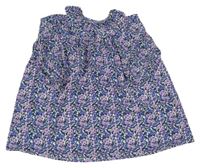 Bielo-levandulovo-zvonkově modré kvietkovane oversize šaty s golierikom St. Bernard