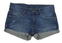 Modré riflové kraťasy ošoupaného vzhledu Page One Young