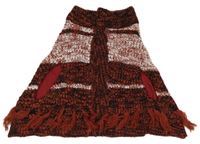 Rezavo-čierno-biele melírované svetrové podšité pončo so střapci