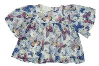 Bílo-modrá žoržetová tunika s motýlky a beruškami dopodopo