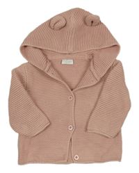 Pudrový propínací svetr s kapucí s oušky Next