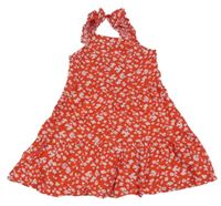 Červené plátenné letné šaty s kvietkami a volánikmi PRIMARK