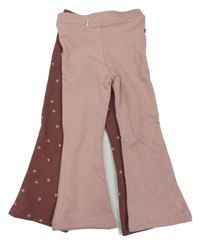 Nové - 2x - Flare teplé tepláky se srdíčky - starorůžové, čokoládové PRIMARK