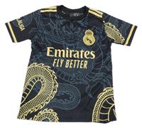 Černo-béžový vzorovaný fotbalový dres s erbem a nápisem - FC Real Madrid