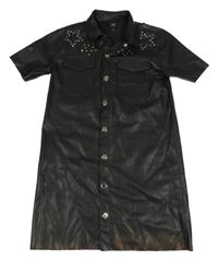 Černé koženkové propínací šaty se cvočky RIVER ISLAND