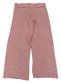 Starorůžové třpytivé pletené wide leg kalhoty H&M