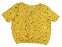 Žltá kvietkovana balonová crop blúzka H&M