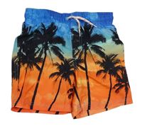 Modro-oranžové plážové kraťasy s palmami zn. Primark