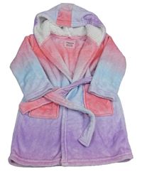 Růžovo-světlemodro-lila chlpatý župan s kapucňou zn. Primark