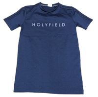 Tmavomodré melírované športové tričko s nápisom zn. Holyfield