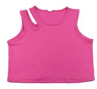 Tmavoružový rebrovaný crop top s prestrihom Shein
