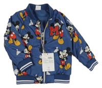 Nové - Tmavomodrá šusťáková zateplená bunda s Mickeym Disney