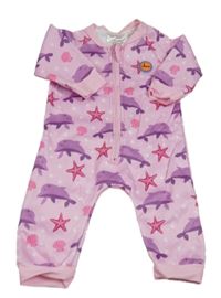 Růžový UV overal s delfíny a hvězdicemi