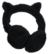 Černé kožešinové klapky na uši s uškami