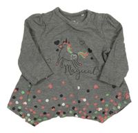 Šedá melírovaná tunika s jednorožcem a puntíky Topomini