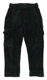 Tmavozelené rebrované zamatové cargo nohavice Cool Club