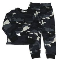 Čierno-sivé army fleecové pyžama M&S