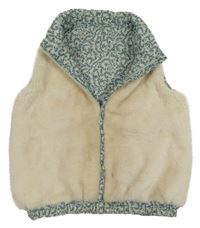 Béžová kožušinová obojstranná vesta Vertbaudet