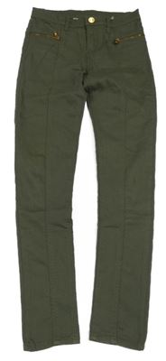 Khaki riflové skinny kalhoty se zipy
