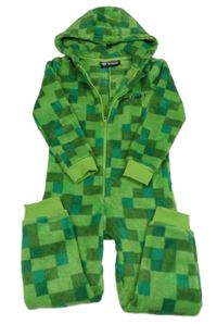 Zelená kockovaná chlpatá kombinéza s kapucí - Minecraft