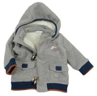 Sivá melírovaná fleecová zateplená prepínaci mikina s výšivkou a kapucňou