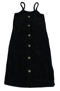 Čierne rebrované zamatové šaty s gombíkmi Denim Co.