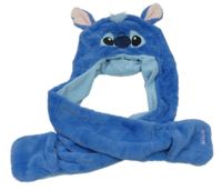 Modrá chlupatá čepice se šálou - Stitch