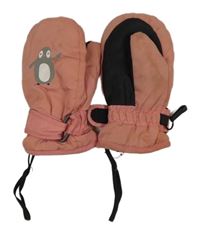 Starorůžové šusťákové zimní palcové rukavice s tučňákem Lupilu