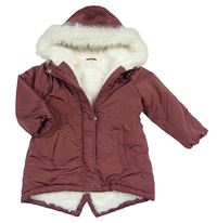 Vínová šusťáková zimní parka s volánky a kapucí s kožešinou So Cute