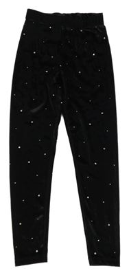 Čierne zamatové legíny s kamienkami Dunnes