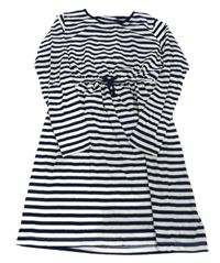 Tmavomodro-biele pruhované trblietavé bavlnené šaty M&Co.