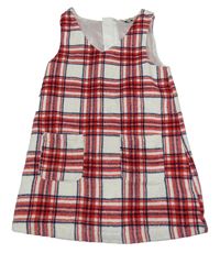 Smetanovo-červeno-tmavomodré kockované vlnené šaty F&F