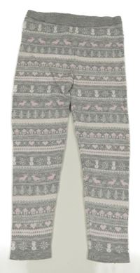 Sivo-bielo-ružové vzorované pletené legíny Lupilu