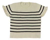 Smetanovo-čierne pruhované rebrované pletené tričko H&M