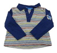 Šedo-modré pruhované polo triko 