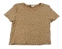 Hnedé kvetované rebrované crop tričko H&M