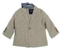 2 set - béžové ľanové sako + modrý motýlok Next