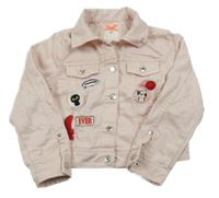 Svetloružová crop plátenná bunda s nášivkami