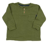 Hnědé žebrované triko s kapsou 