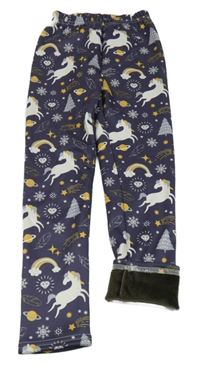 Fialové zateplené tepláky s jednorožci 