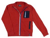 Červená prepínaci mikina s tmavomodrou vreckom