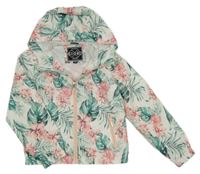 Bílo-zeleno-růžová květovaná šusťáková jarní bunda s kapucí C&A