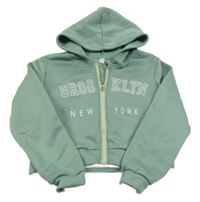 Khaki prepínaci crop mikina s nápisom a kapucňou