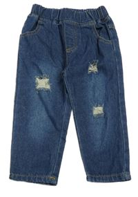 Tmavomodré rifľové nohavice s dierami