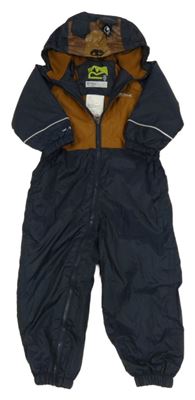 Tmavomodro-hnědá šusťáková jarní funkční kombinéza s kapucí - medvěd Regatta