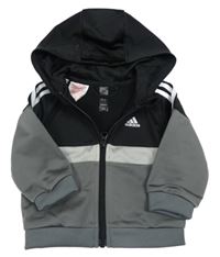 Černo-šedá sportovní propínací mikina s kapucí Adidas