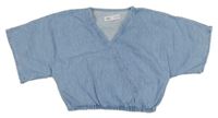 Svetlomodré crop rifľové tričko Zara