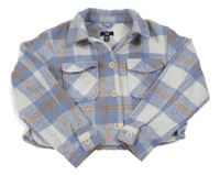 Modro-biela kockovaná crop košeľová bunda s vreckami New Look